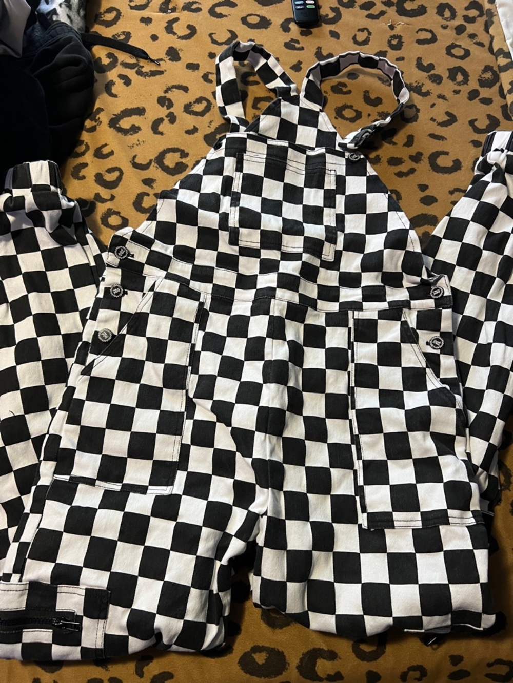 Black & White Checkered Women's Jeans Overalls